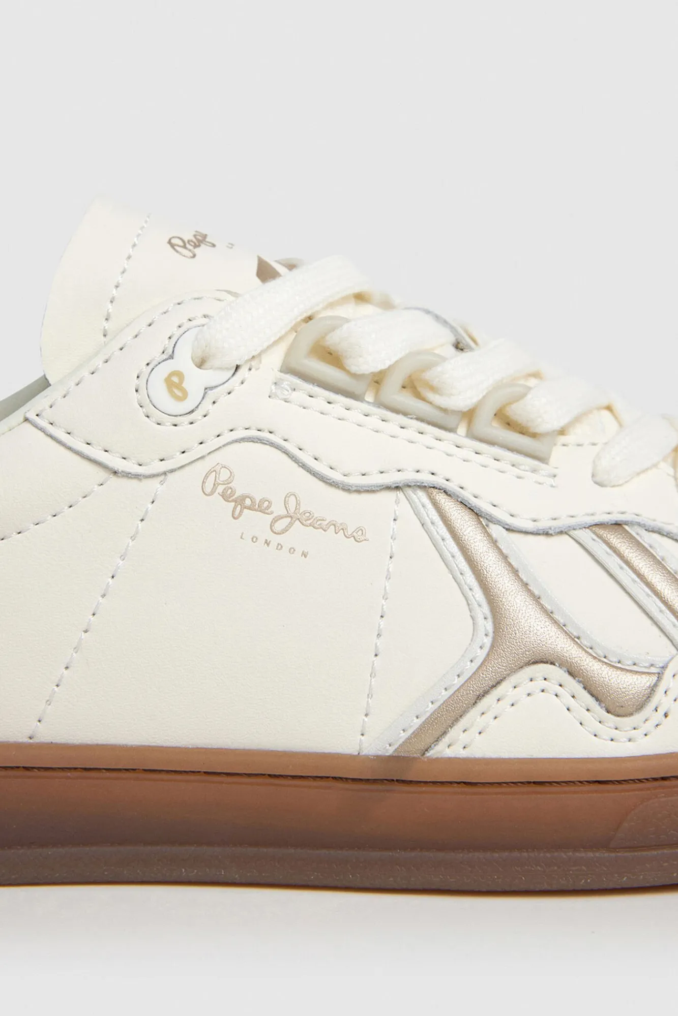 Pepe Jeans Sneakers|Calçado De Couro-Tênis de couro com detalhes em Camurça bege