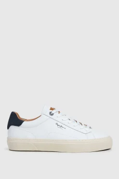 Pepe Jeans Sneakers-Tênis de couro com detalhes em Camurça branco