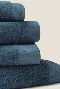 Textura Toalhas-Toalha toucador friso algodão egípcio 30 x 50 cm. azul