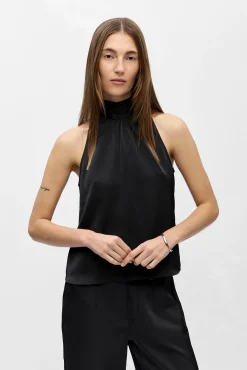 Object Blusas-Top acetinado laçada Preto