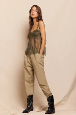 Slowlove T-Shirts-Top alças renda Verde