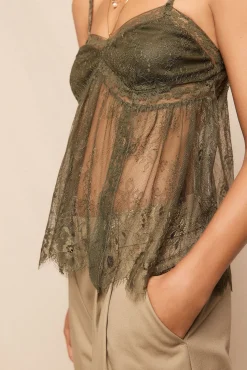 Slowlove T-Shirts-Top alças renda Verde