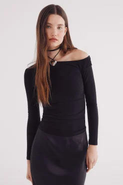 Springfield T-Shirts-Top com decote assimétrico preto