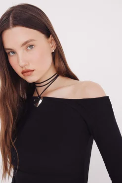 Springfield T-Shirts-Top com decote assimétrico preto