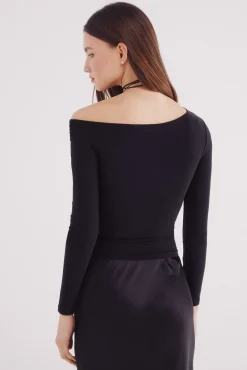 Springfield T-Shirts-Top com decote assimétrico preto