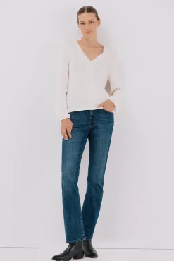 Cortefiel T-Shirts-Top com decote em decote Branco