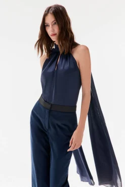 TFP by Tamara Falcó T-Shirts-Top com laçada liso Azul