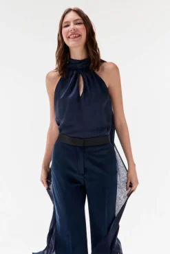 TFP by Tamara Falcó T-Shirts-Top com laçada liso Azul