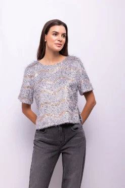 Object T-Shirts-Top com lantejoulas e franjas Cinzento