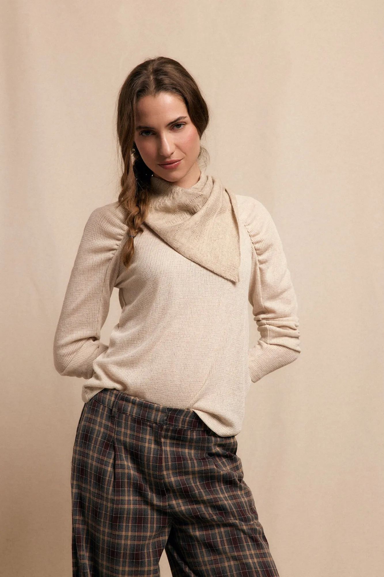 Slowlove T-Shirts-Top com manga franzidas Ecru