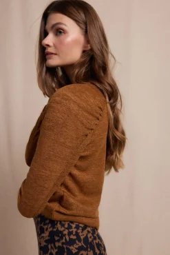 Slowlove T-Shirts-Top com manga franzidas Dourado