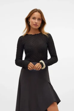 Vero Moda T-Shirts-Top curto de manga comprida Preto