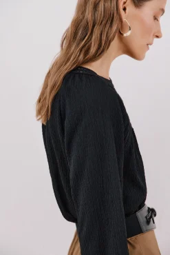 Cortefiel T-Shirts-Top de crochet com patch Preto