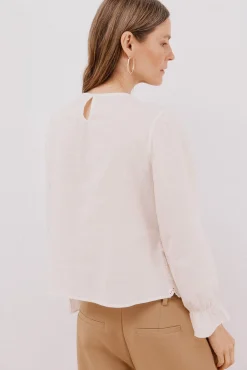 Cortefiel T-Shirts-Top de crochet combinado Ecru