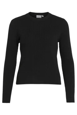 Vila T-Shirts-Top de malha canelada. Preto