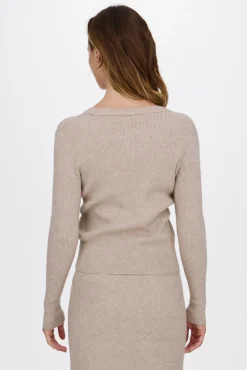 Vila T-Shirts-Top de malha canelada. Castanho