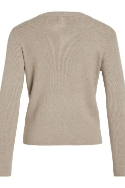 Vila T-Shirts-Top de malha canelada. Castanho