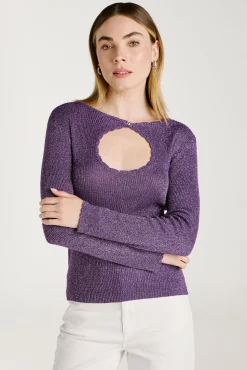 Vila T-Shirts-Top de malha reversível com lurex Roxo