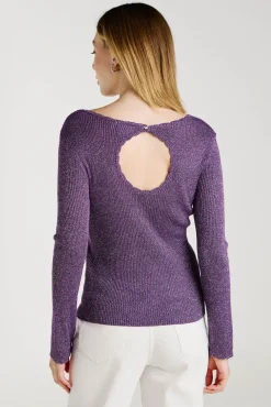 Vila T-Shirts-Top de malha reversível com lurex Roxo