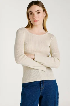 Vila T-Shirts-Top de malha reversível com lurex Tostado