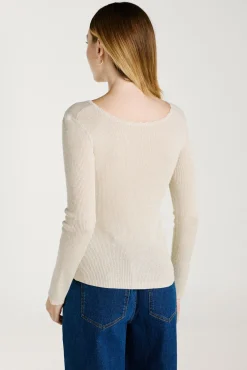 Vila T-Shirts-Top de malha reversível com lurex Tostado