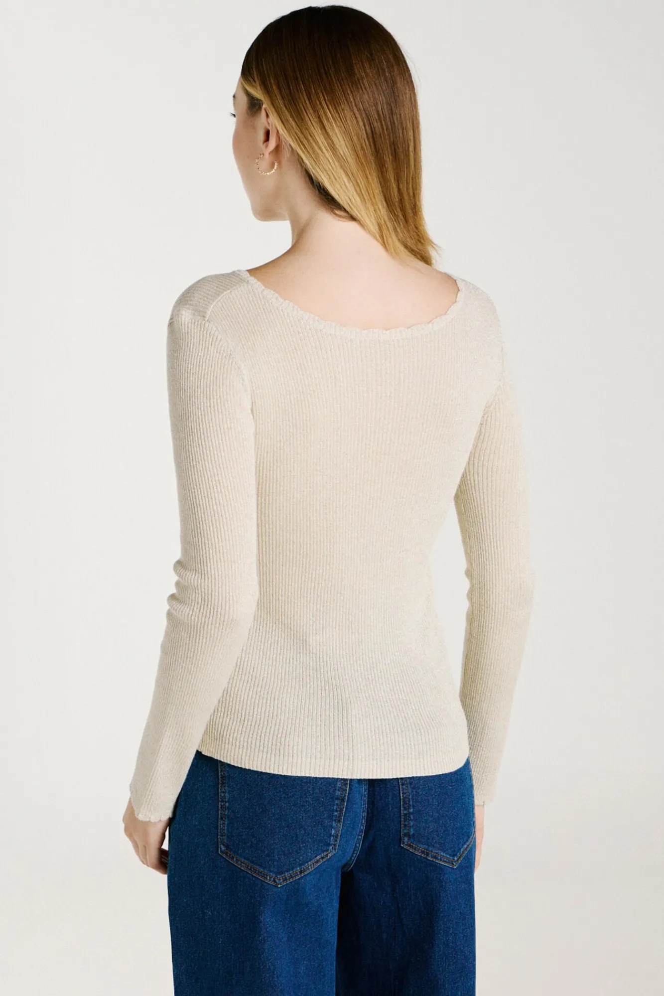 Vila T-Shirts-Top de malha reversível com lurex Tostado