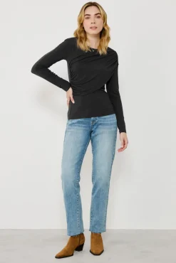 Vila T-Shirts-Top de manga comprida com detalhe drapeado Preto