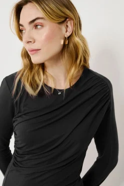 Vila T-Shirts-Top de manga comprida com detalhe drapeado Preto