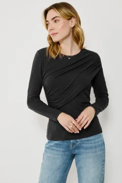 Vila T-Shirts-Top de manga comprida com detalhe drapeado Preto