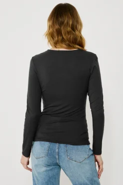 Vila T-Shirts-Top de manga comprida com detalhe drapeado Preto