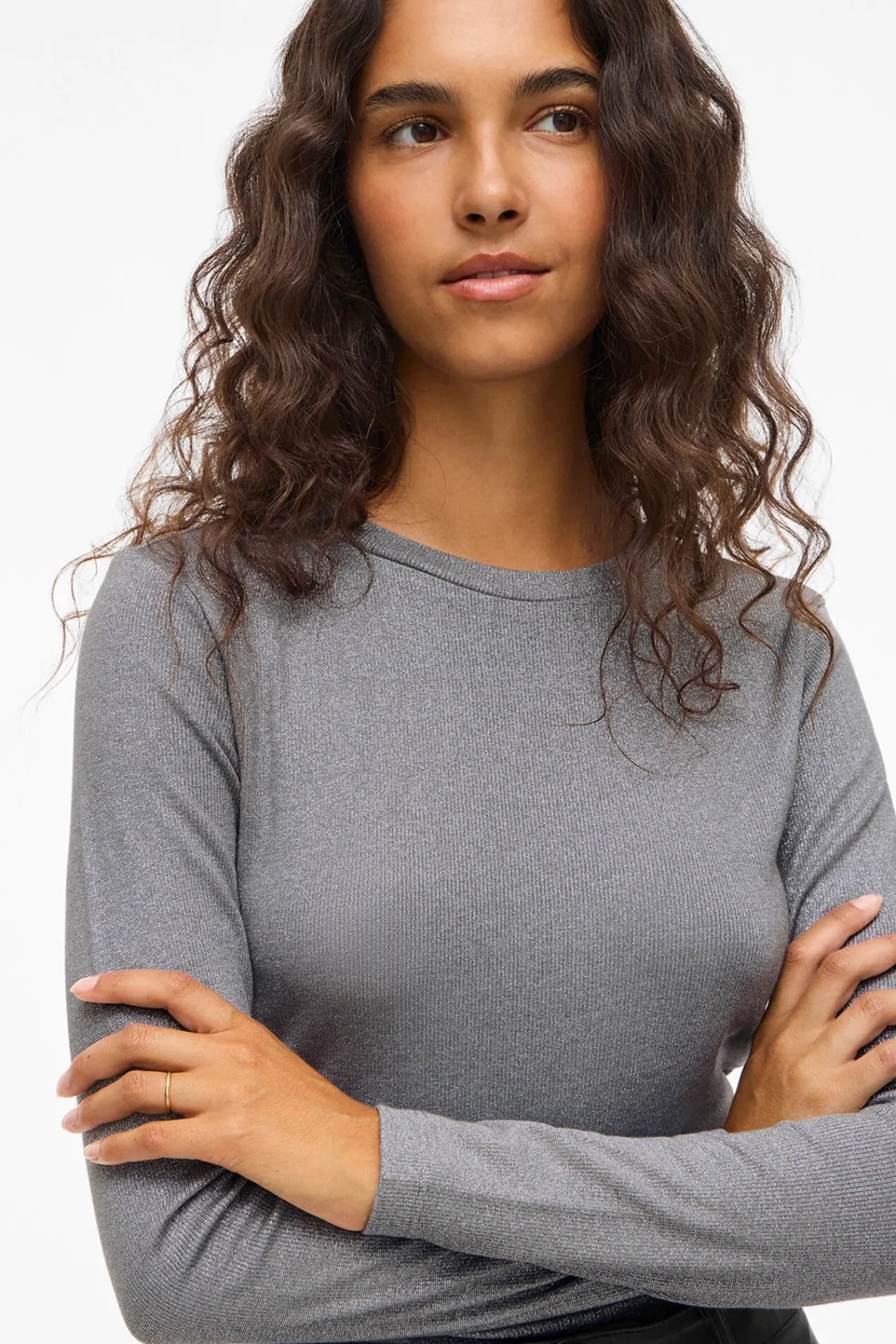 Vila T-Shirts-Top de manga comprida com glitter Cinzento