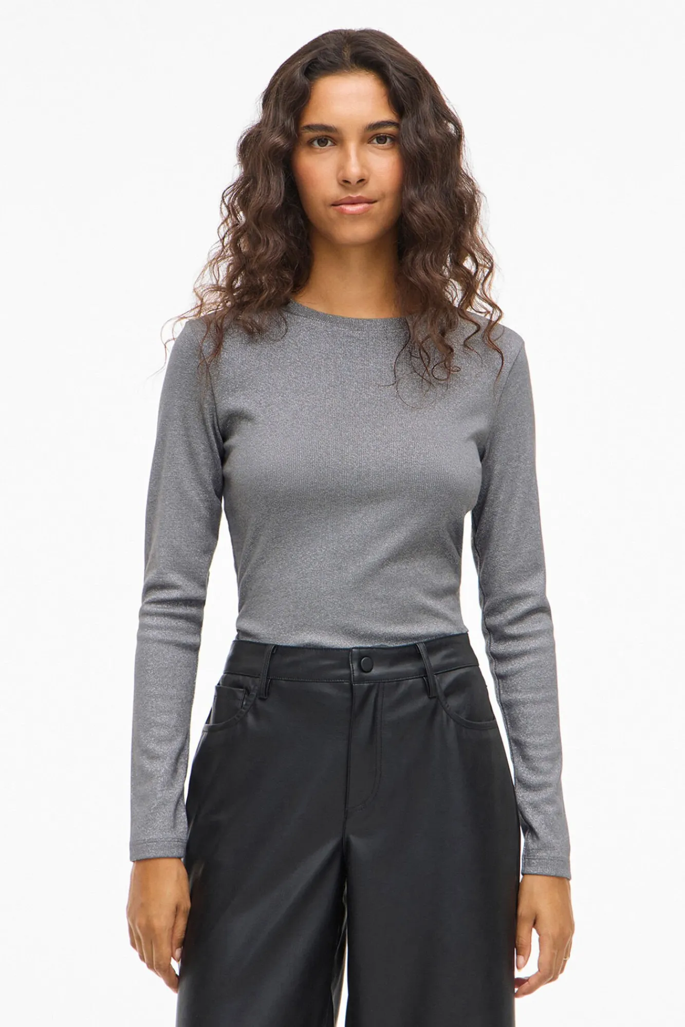 Vila T-Shirts-Top de manga comprida com glitter Cinzento