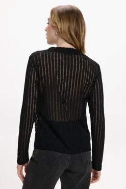 Vila T-Shirts-Top de manga comprida com transparências Preto