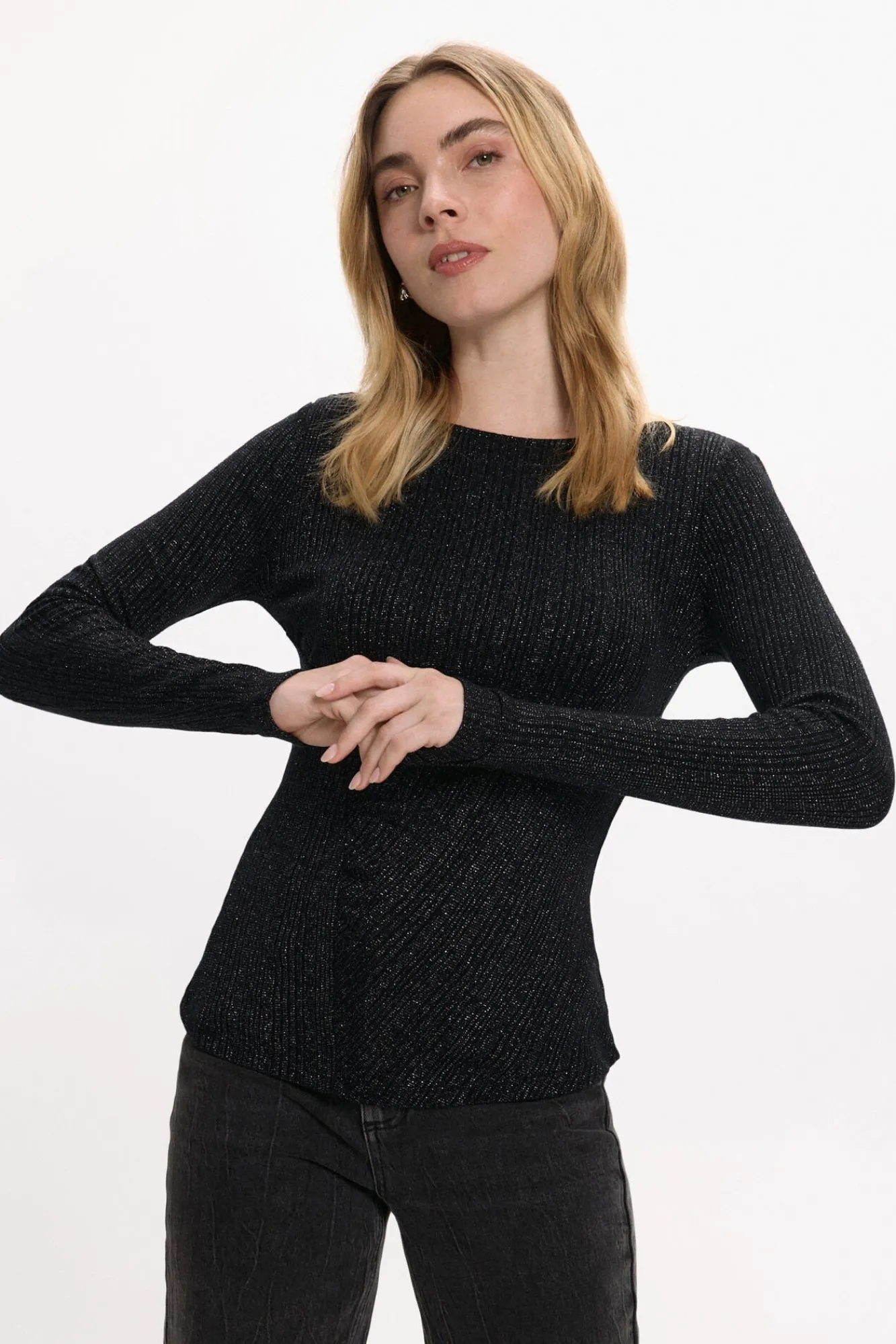 Vila T-Shirts-Top de manga comprida com glitter Preto