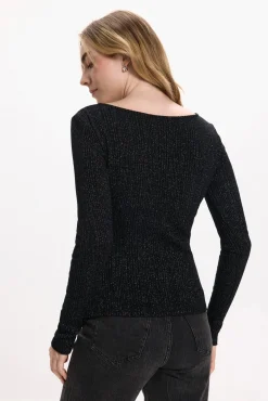 Vila T-Shirts-Top de manga comprida com glitter Preto