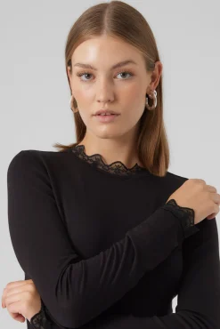 Vero Moda T-Shirts-Top de manga comprida com detalhes em renda Preto
