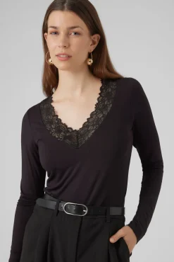 Vero Moda T-Shirts-Top de manga comprida com gola em V Preto