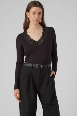 Vero Moda T-Shirts-Top de manga comprida com gola em V Preto