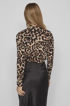 Vila T-Shirts-Top de manga comprida leopardo Castanho