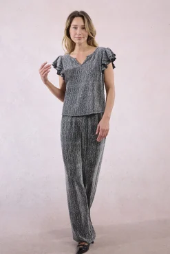 Molly Bracken T-Shirts-Top de manga curta com detalhe de babados Cinzento