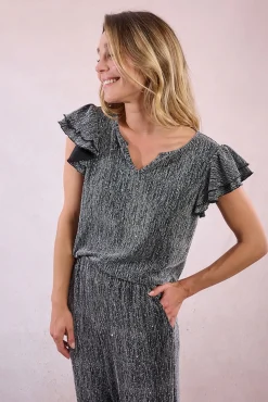 Molly Bracken T-Shirts-Top de manga curta com detalhe de babados Cinzento