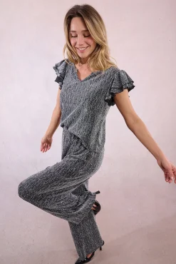 Molly Bracken T-Shirts-Top de manga curta com detalhe de babados Cinzento