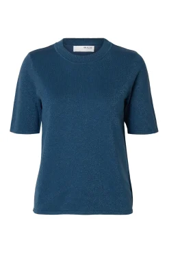 Selected T-Shirts-Top de manga curta com glitter Azul