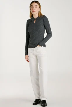 Vila T-Shirts-Top de manga polo de gola comprida Cinzento