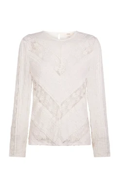 Slowlove T-Shirts-Top de renda combinada Ecru