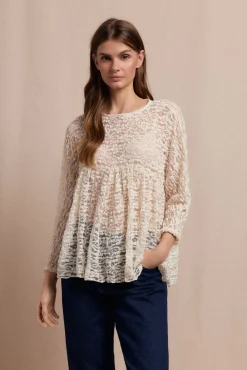 Slowlove T-Shirts|Blusas-Top de renda de renda Ecru