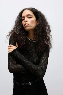 Vero Moda T-Shirts-Top de renda manga Preto