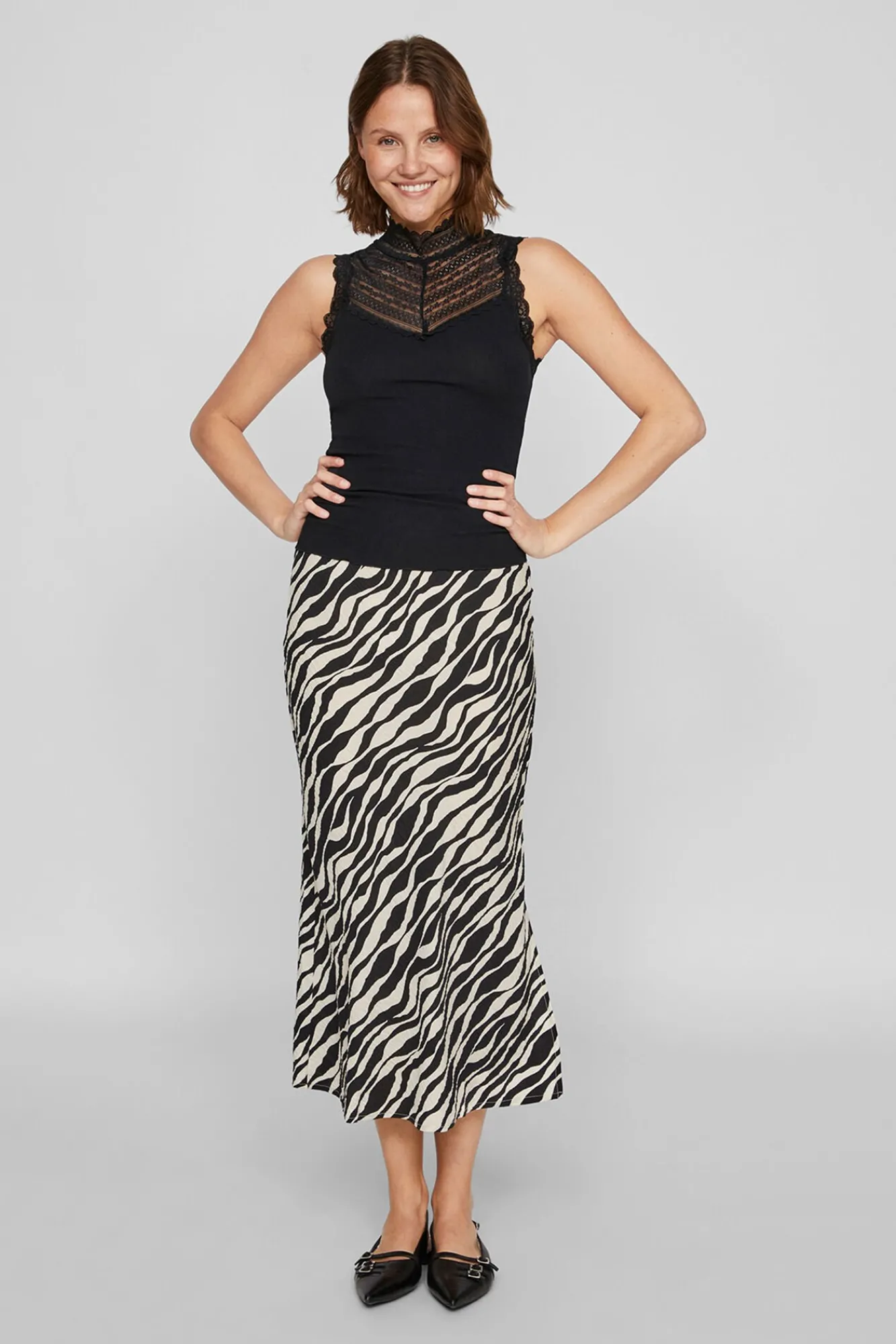 Vila T-Shirts|Blusas-Top de renda modal Preto