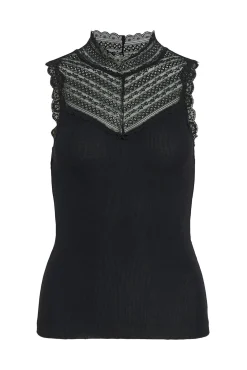 Vila T-Shirts|Blusas-Top de renda modal Preto