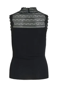 Vila T-Shirts|Blusas-Top de renda modal Preto